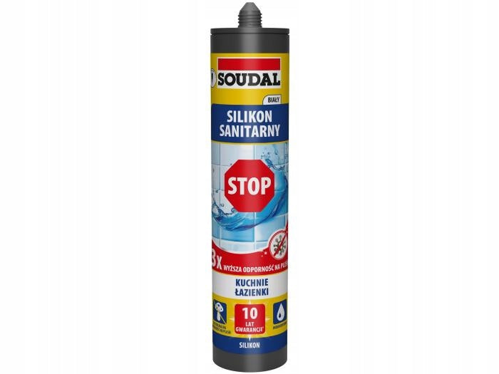 SOUDAL SILIKON SANITARNY STOP PLEŚNI ODPORNY NA PLEŚŃ BEZBARWNY 280 ML