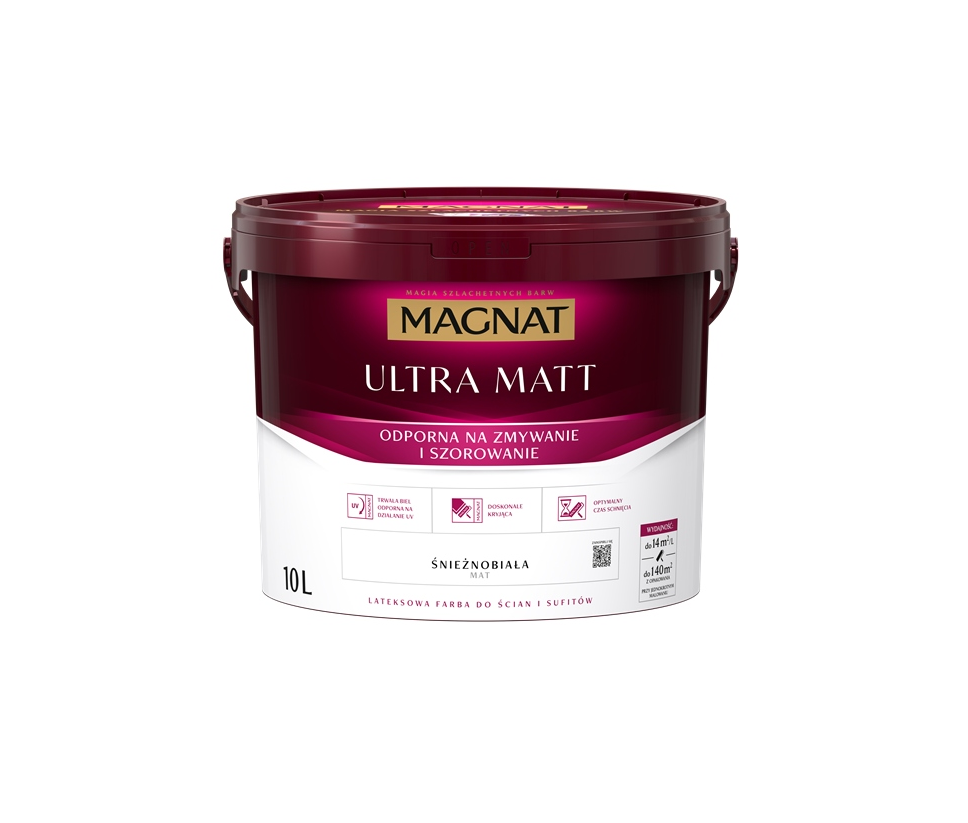 MAGNAT ULTRA MATT FARBA ODPORNA NA ZMYWANIE ŚNIEŻNOBIAŁY MAT 10L